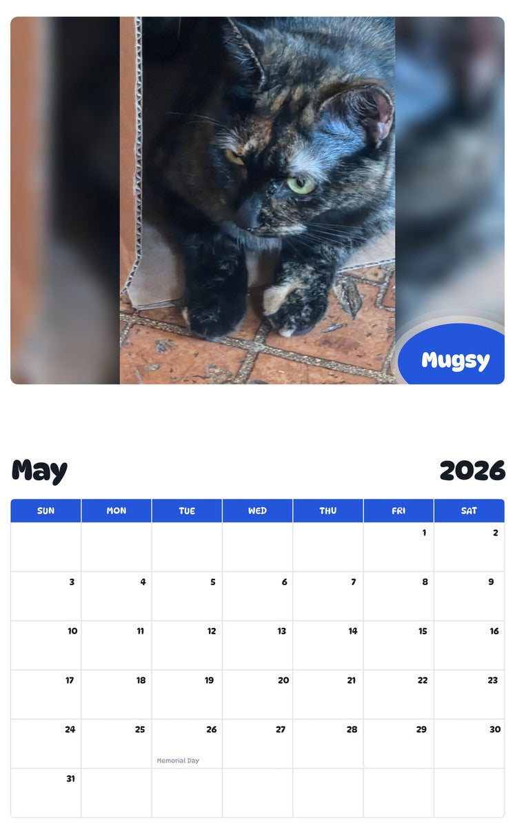 2026 - 2027 Mugsy - Pawidols Pet Calendar