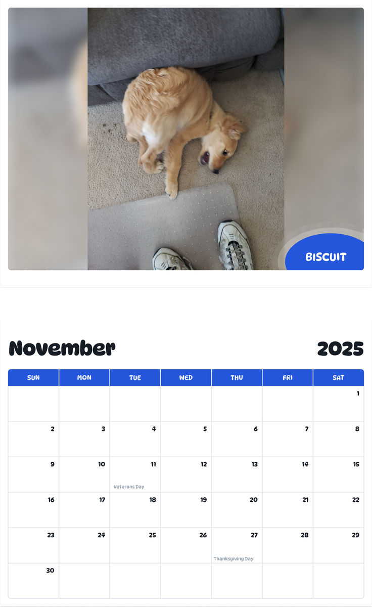 July 2025 - June 2026 Biscuit - Pawidols Pet Calendar