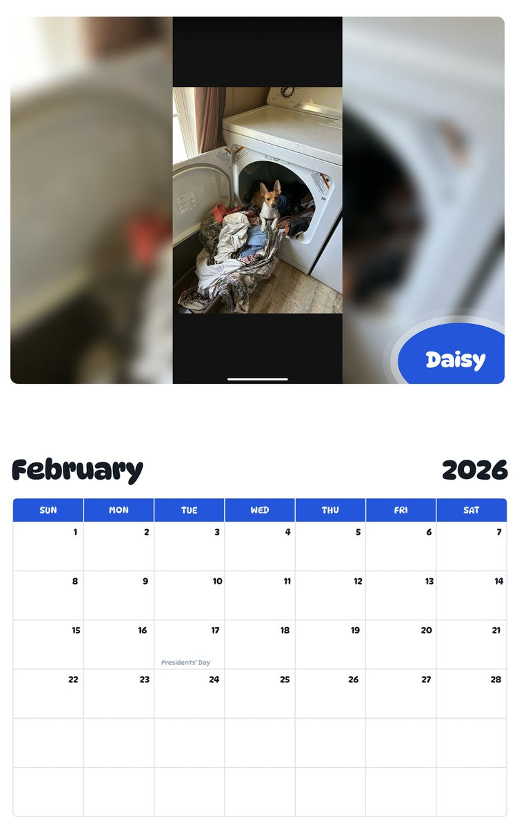 October 2025 - September 2026 Daisy - Pawidols Pet Calendar