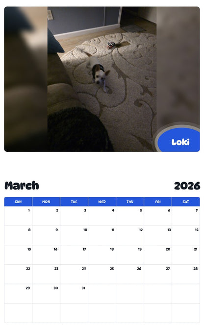 November 2025 - October 2026 Loki - Pawidols Pet Calendar