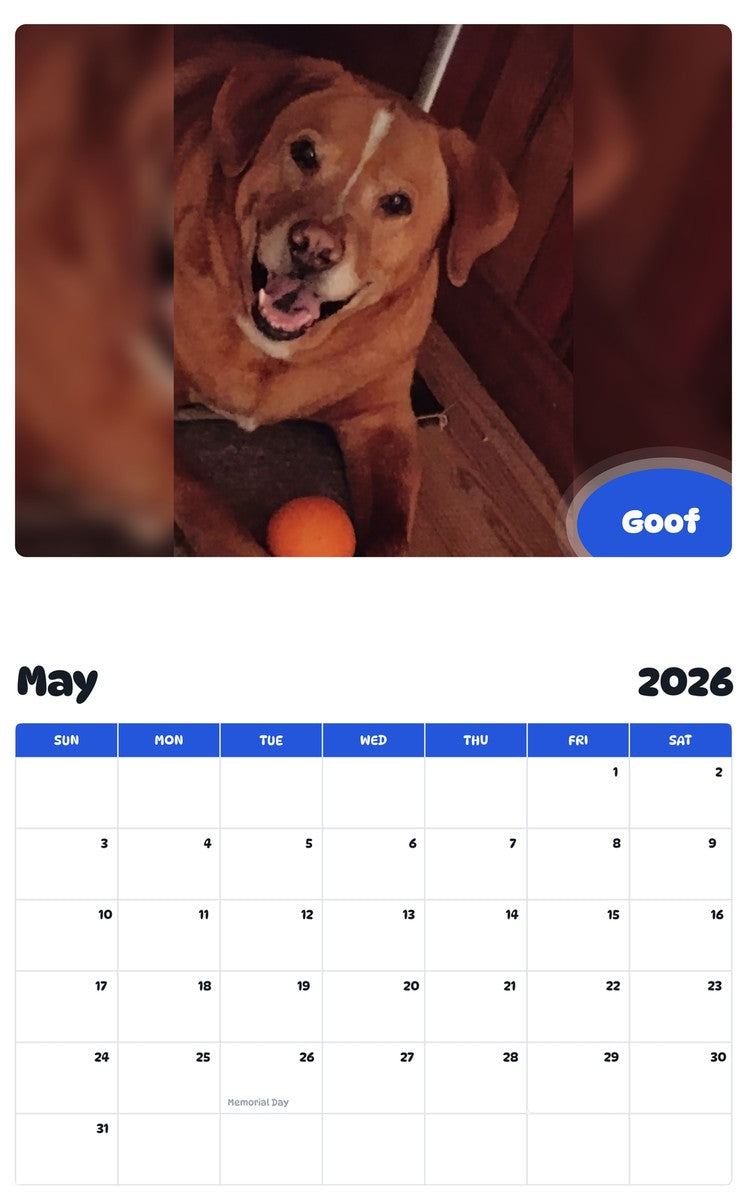 2026 - 2027 Goof - Pawidols Pet Calendar