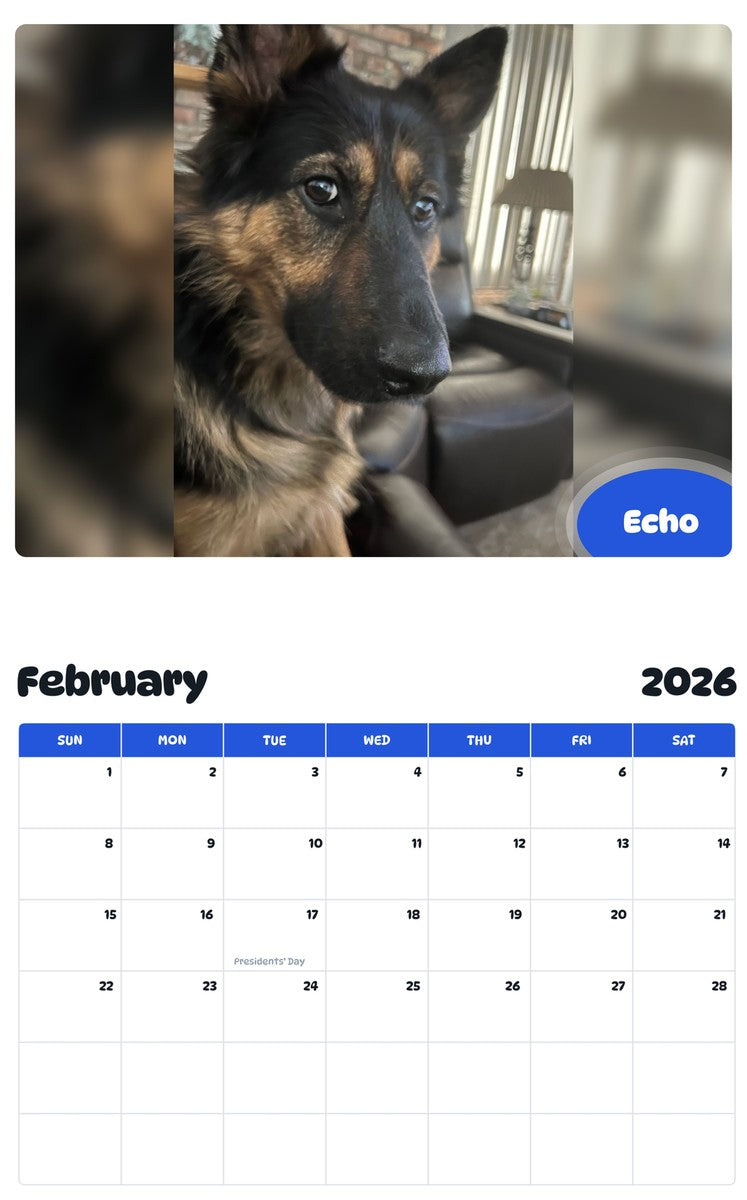 October 2025 - September 2026 Echo - Pawidols Pet Calendar