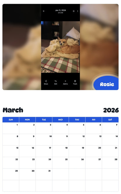 November 2025 - October 2026 Rosie - Pawidols Pet Calendar