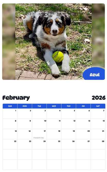 October 2025 - September 2026 Azul - Pawidols Pet Calendar