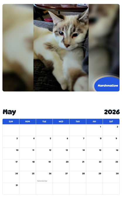 2026 - 2027 Marshmallow - Pawidols Pet Calendar