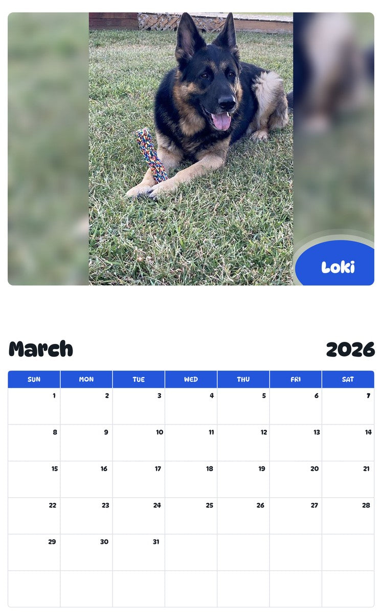 November 2025 - October 2026 Loki - Pawidols Pet Calendar