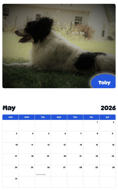 2026 - 2027 Toby - Pawidols Pet Calendar