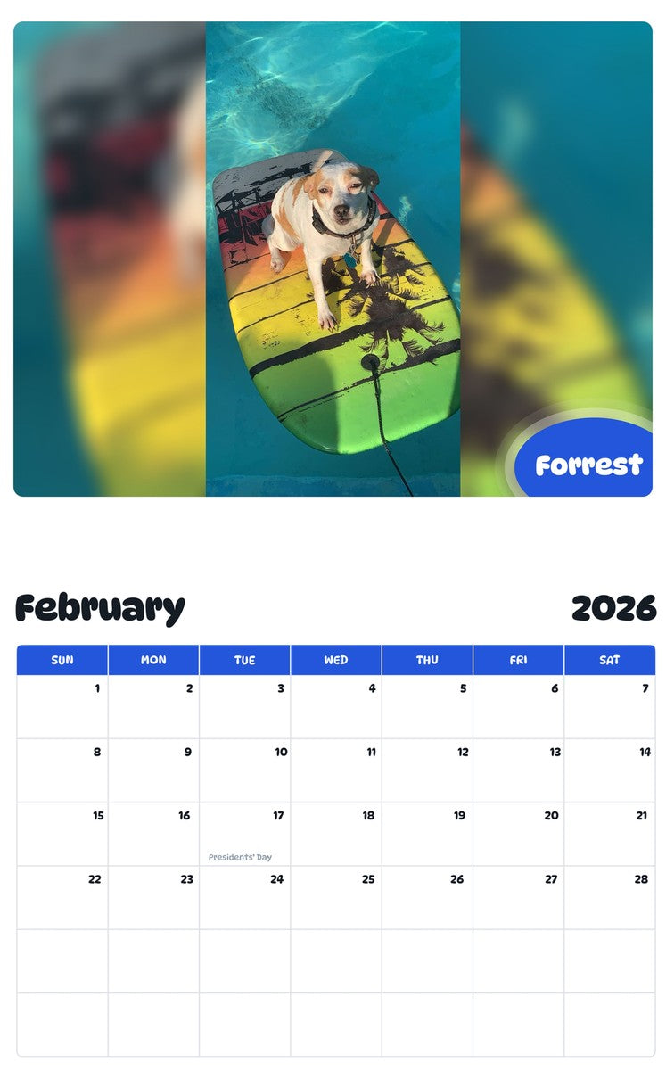 October 2025 - September 2026 Forrest - Pawidols Pet Calendar