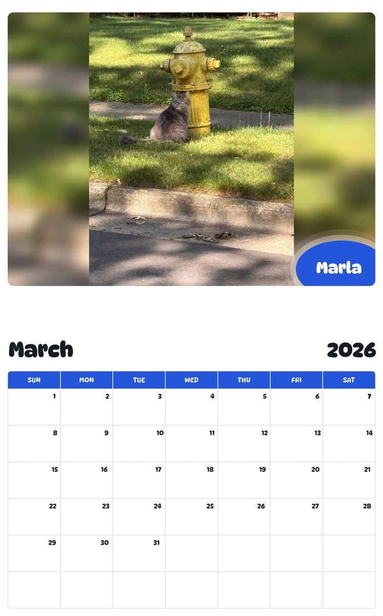 November 2025 - October 2026 Marla - Pawidols Pet Calendar