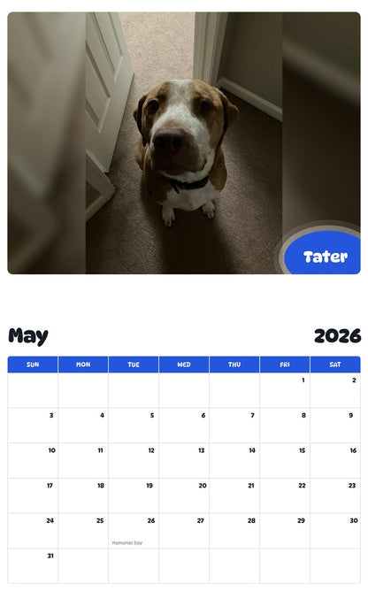 2026 - 2027 Tater - Pawidols Pet Calendar