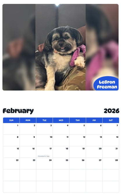October 2025 - September 2026 LeBron Freeman - Pawidols Pet Calendar