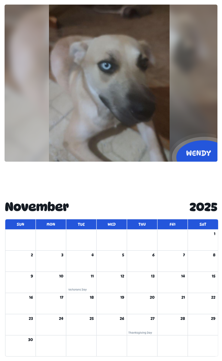 July 2025 - June 2026 Wendy - Pawidols Pet Calendar
