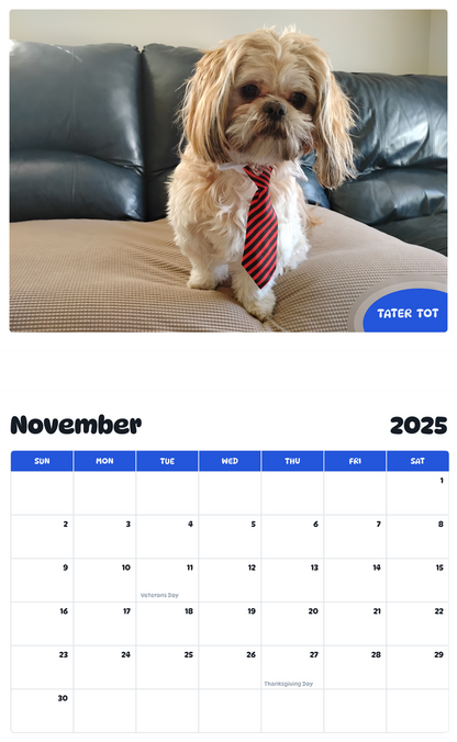 July 2025 - June 2026 Tater Tot - Pawidols Pet Calendar