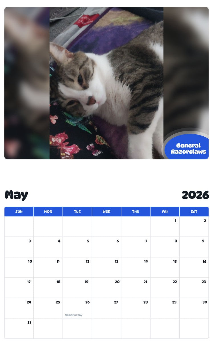 2026 - 2027 General Razorclaws - Pawidols Pet Calendar