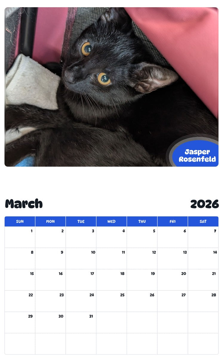 November 2025 - October 2026 Jasper Rosenfeld - Pawidols Pet Calendar