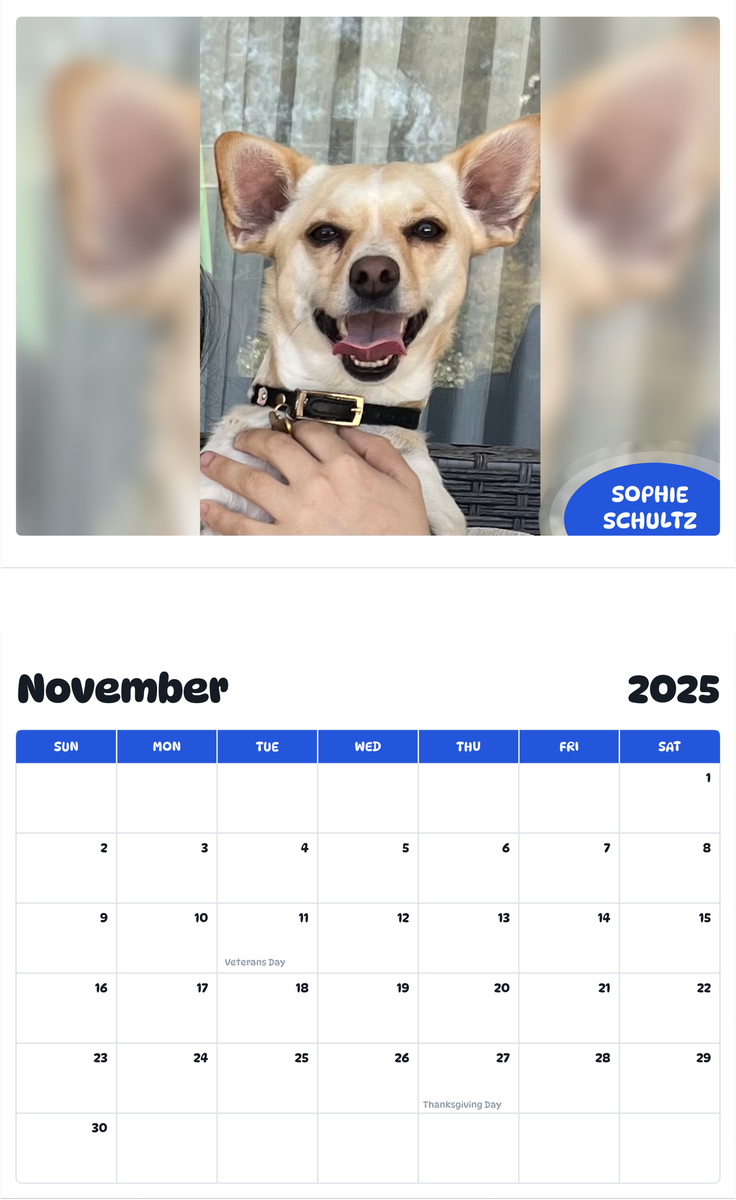 July 2025 - June 2026 Sophie Schultz💛 - Pawidols Pet Calendar