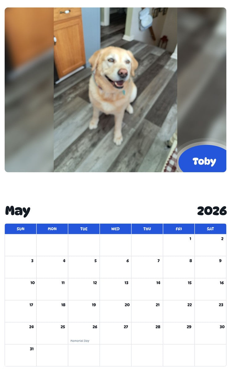 2026 - 2027 Toby - Pawidols Pet Calendar