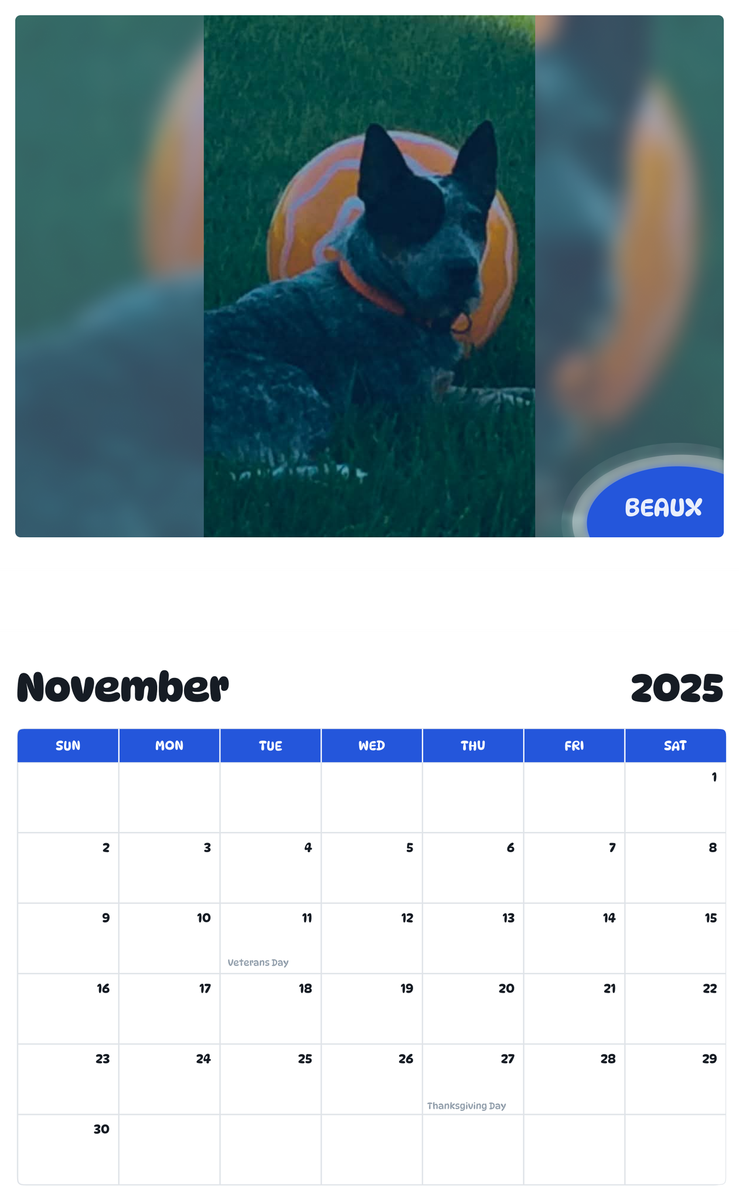 July 2025 - June 2026 Beaux - Pawidols Pet Calendar