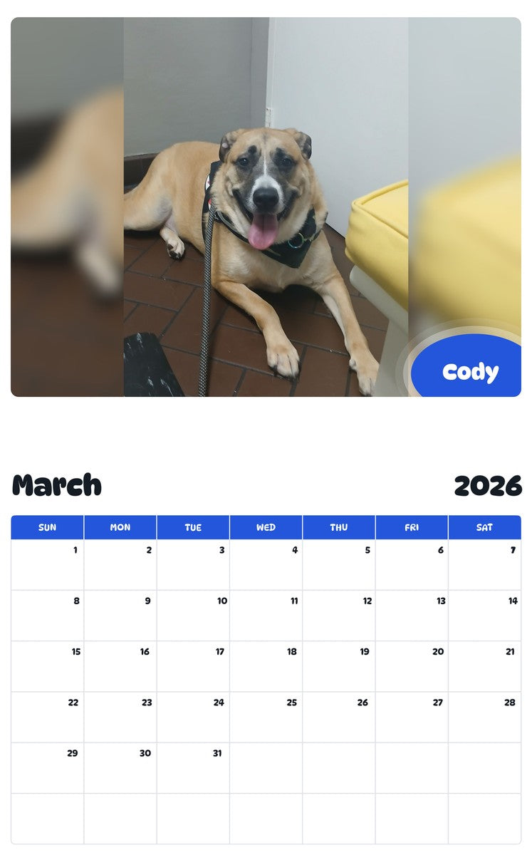 November 2025 - October 2026 Cody - Pawidols Pet Calendar