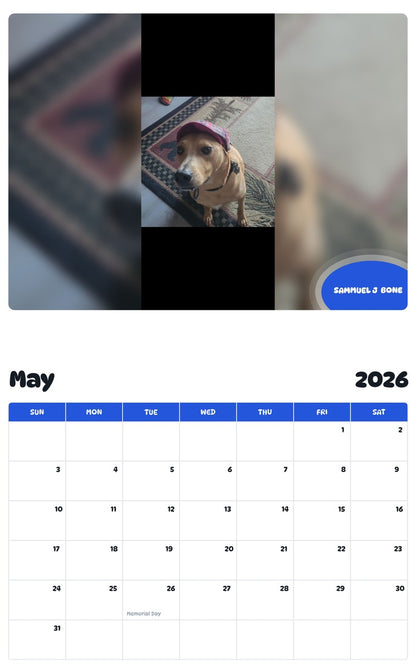 2026 - 2027 SAMMUEL J  BONE - Pawidols Pet Calendar
