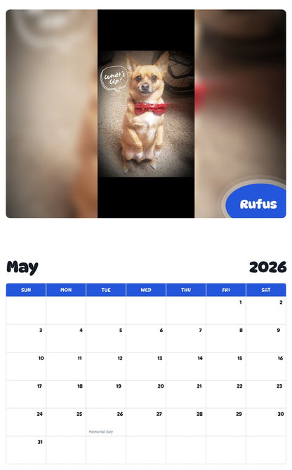 2026 - 2027 Rufus - Pawidols Pet Calendar