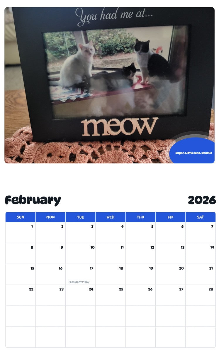 October 2025 - September 2026 Sugar, Little One, Charlie - Pawidols Pet Calendar