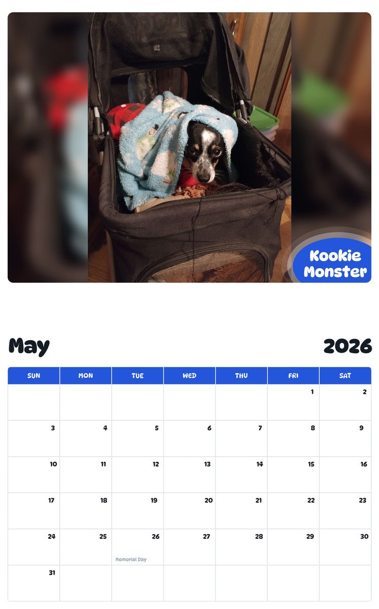2026 - 2027 Kookie Monster - Pawidols Pet Calendar