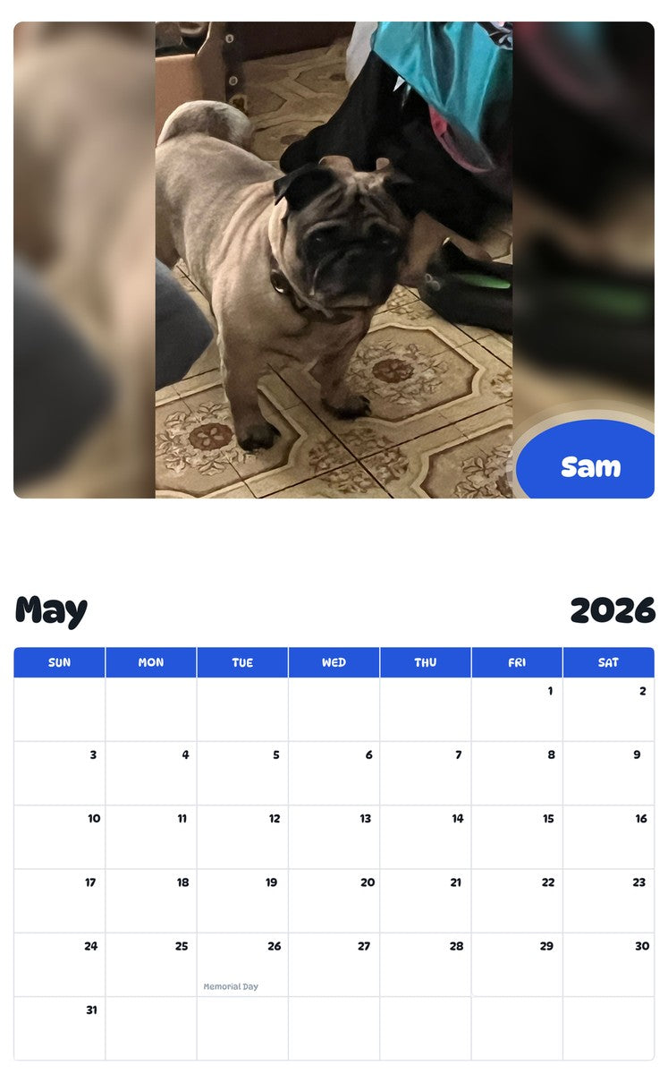 2026 - 2027 Sam - Pawidols Pet Calendar