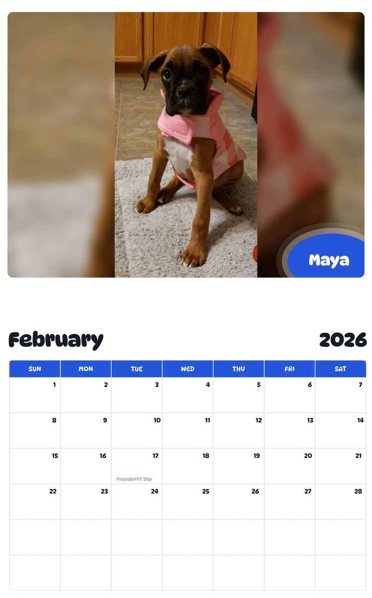 October 2025 - September 2026 Maya - Pawidols Pet Calendar