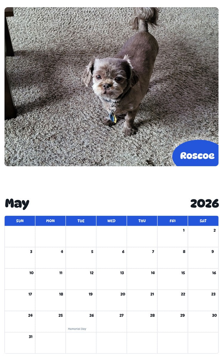 2026 - 2027 Roscoe - Pawidols Pet Calendar