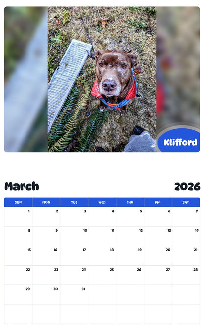 November 2025 - October 2026 Klifford - Pawidols Pet Calendar
