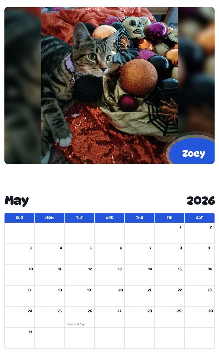 2026 - 2027 Zoey - Pawidols Pet Calendar
