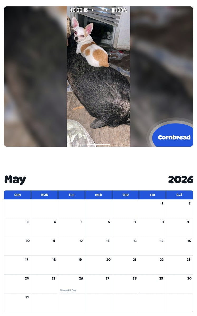 2026 - 2027 Cornbread - Pawidols Pet Calendar