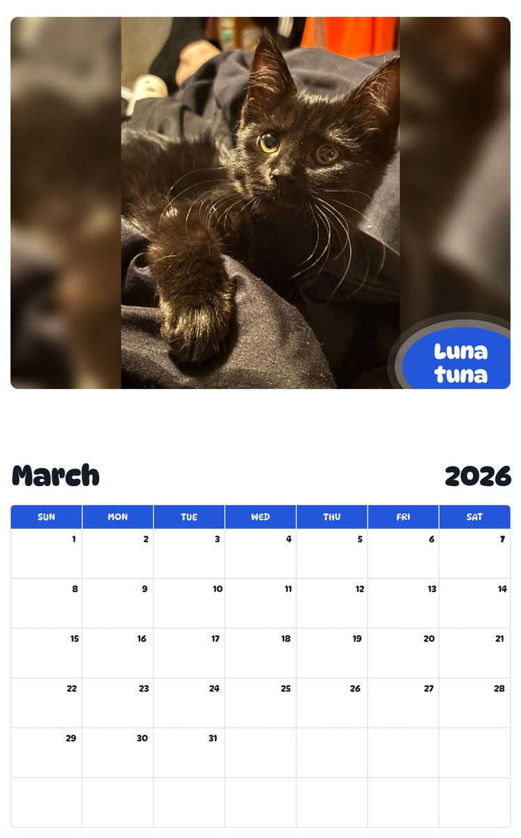 November 2025 - October 2026 Luna tuna - Pawidols Pet Calendar