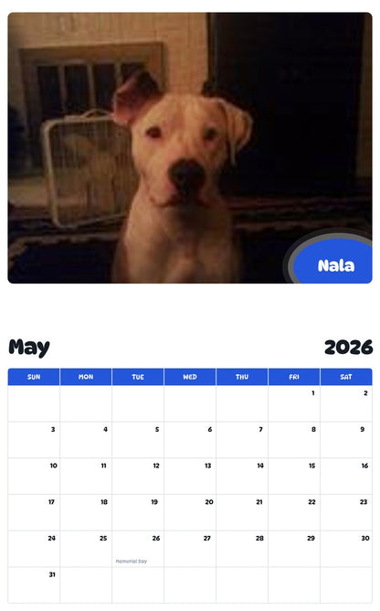 2026 - 2027 Nala - Pawidols Pet Calendar