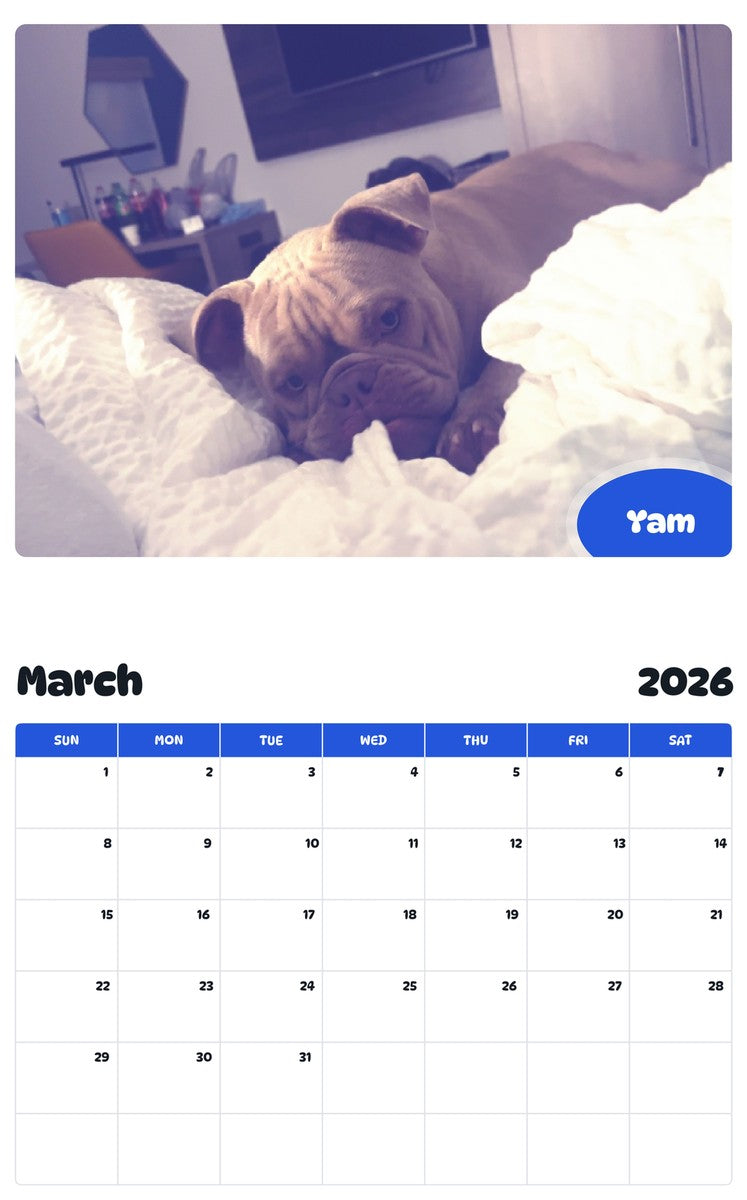 November 2025 - October 2026 Yam - Pawidols Pet Calendar