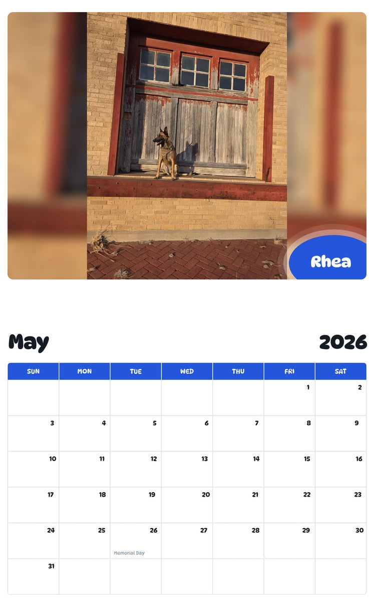 2026 - 2027 Rhea - Pawidols Pet Calendar