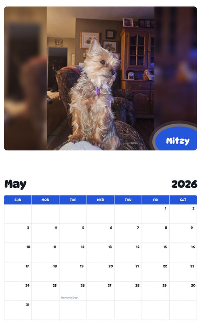 2026 - 2027 Mitzy - Pawidols Pet Calendar