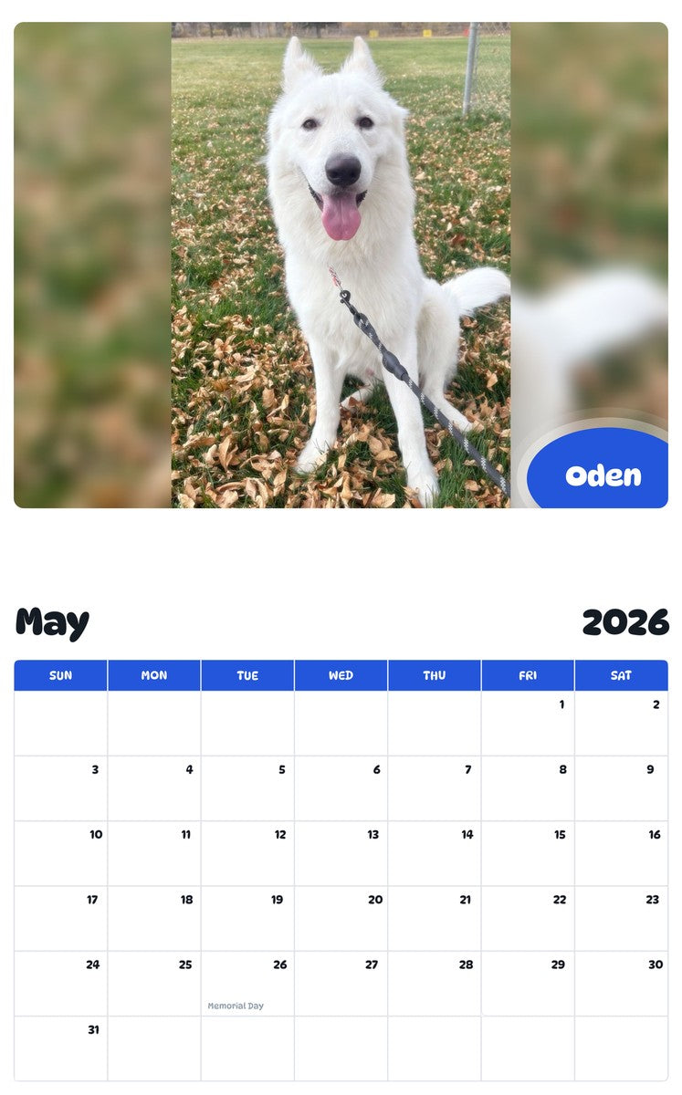 2026 - 2027 Oden - Pawidols Pet Calendar