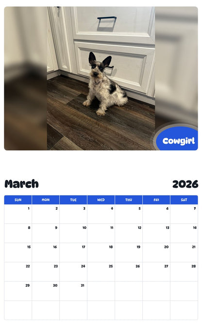 November 2025 - October 2026 Cowgirl - Pawidols Pet Calendar