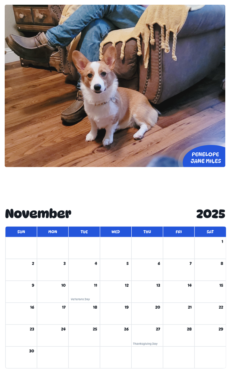 July 2025 - June 2026 Penelope Jane Miles - Pawidols Pet Calendar