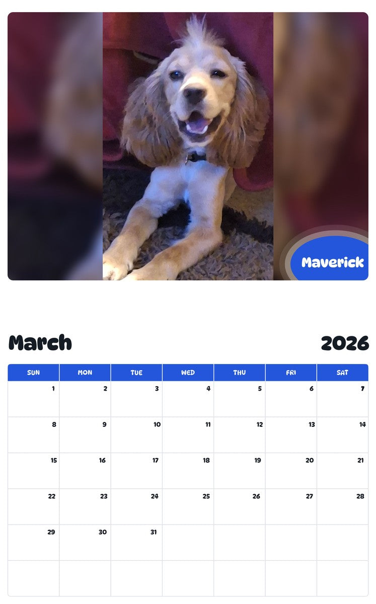November 2025 - October 2026 Maverick - Pawidols Pet Calendar