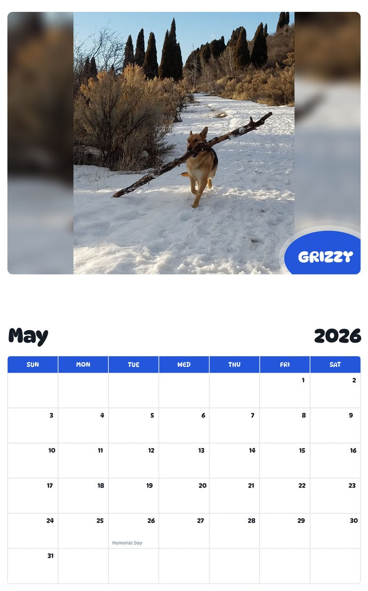 2026 - 2027 GRIZZY - Pawidols Pet Calendar