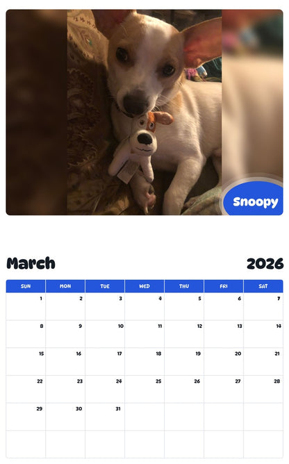November 2025 - October 2026 Snoopy - Pawidols Pet Calendar