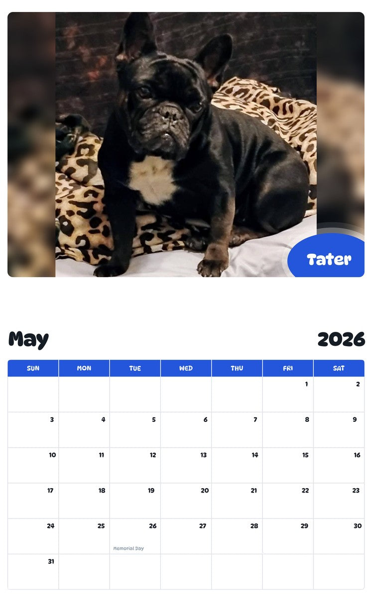 2026 - 2027 Tater - Pawidols Pet Calendar