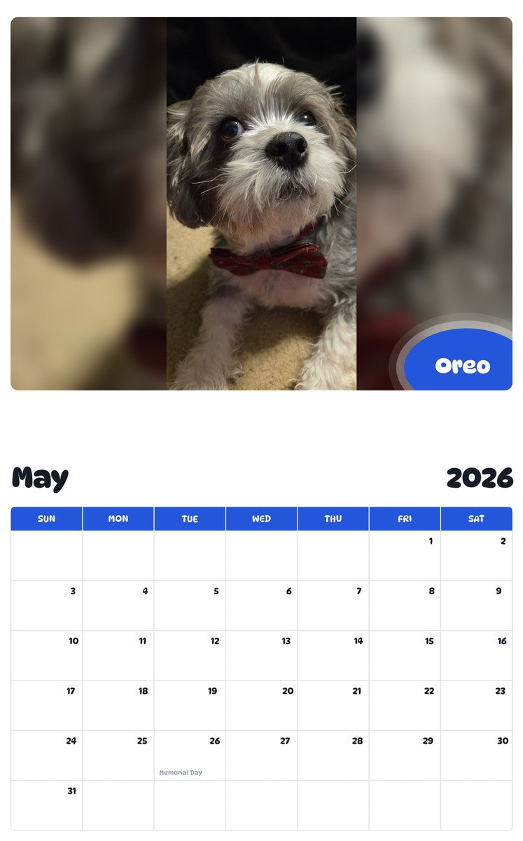 2026 - 2027 Oreo - Pawidols Pet Calendar