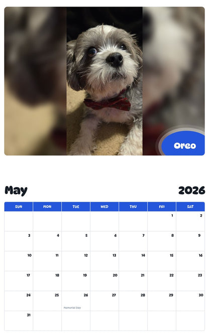 2026 - 2027 Oreo - Pawidols Pet Calendar
