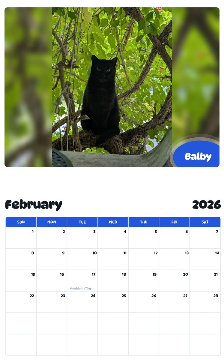 October 2025 - September 2026 Balby - Pawidols Pet Calendar