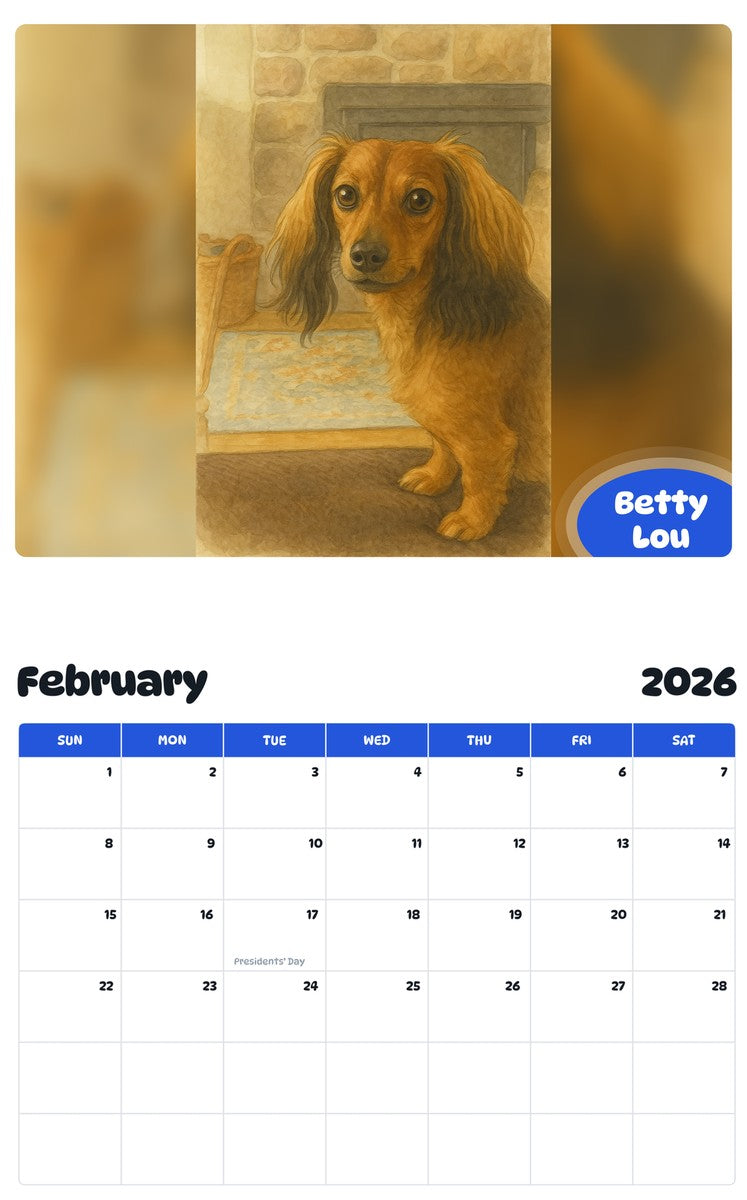 October 2025 - September 2026 Betty Lou - Pawidols Pet Calendar