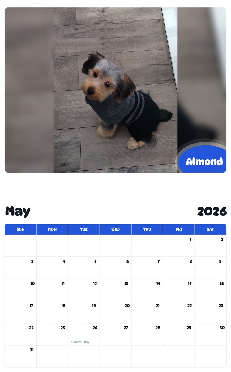 2026 - 2027 Almond - Pawidols Pet Calendar